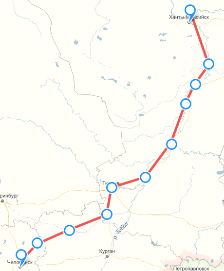 Челябинск ханты мансийск карта